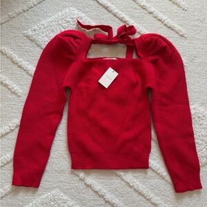Red Sweater with Bow Detail